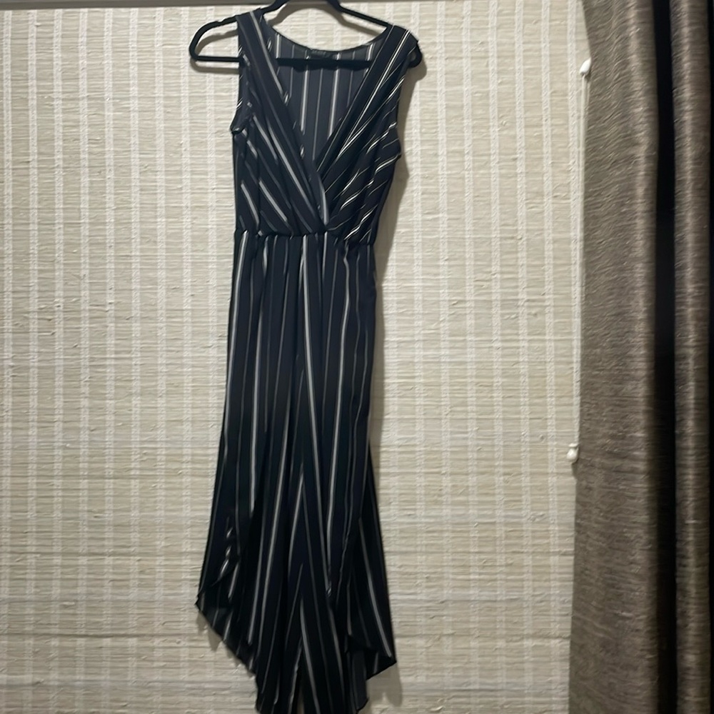 Scobe brand medium black and cream harem like leg pull on sleeveless jumpsuit